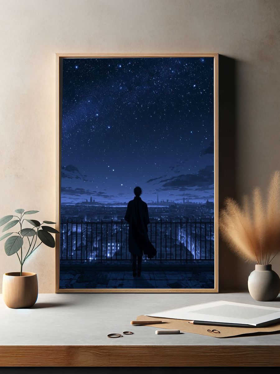 Starry City Nightscape Anime Poster. — room view 2