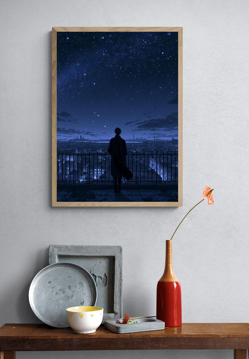 Starry City Nightscape Anime Poster. — room view 3