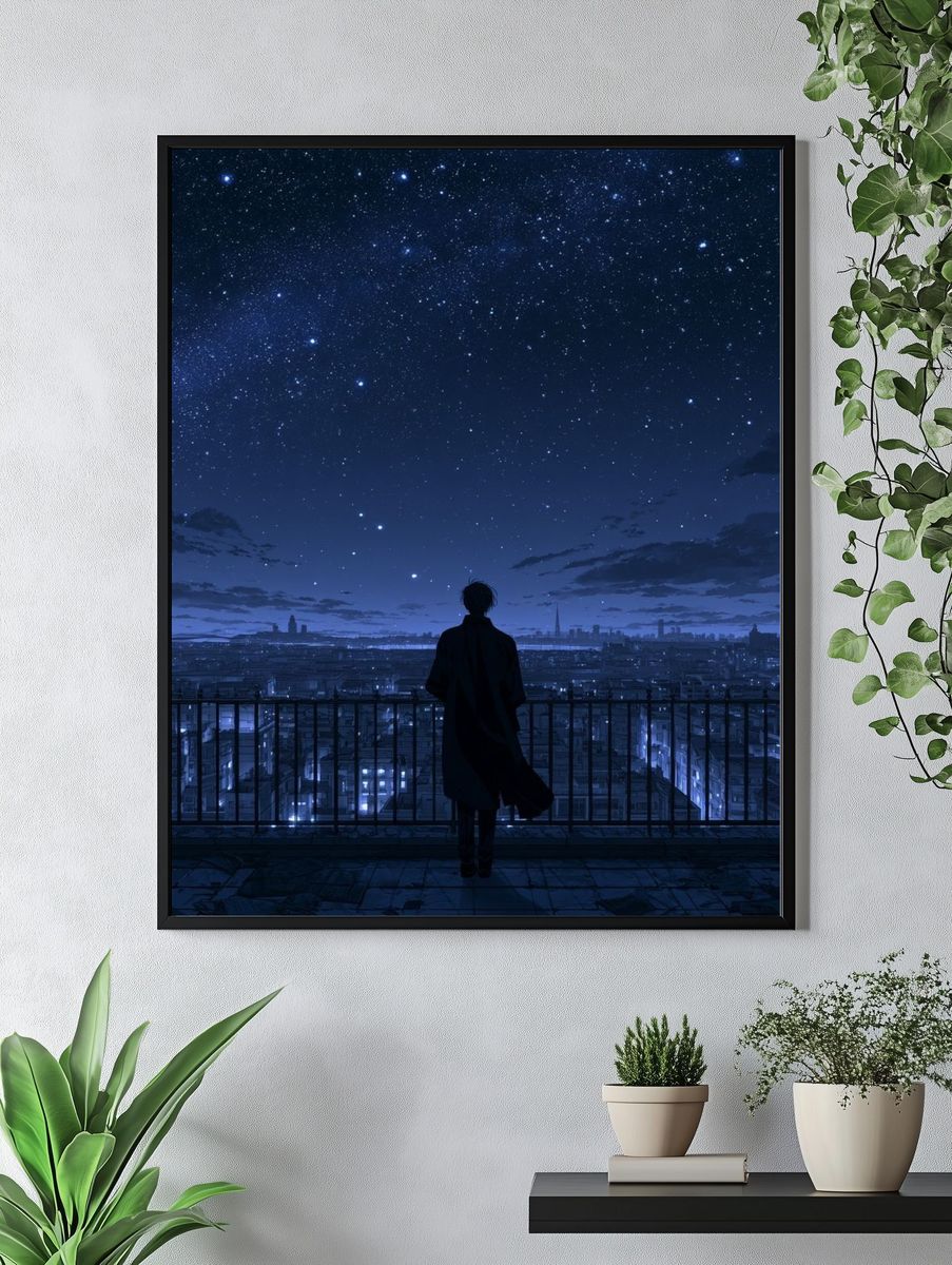 Starry City Nightscape Anime Poster. — room view 4