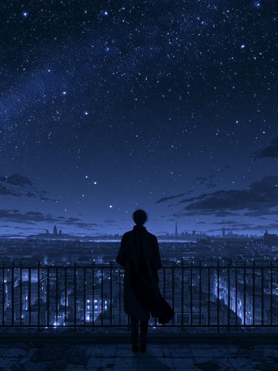 Starry City Nightscape Anime Poster. poster