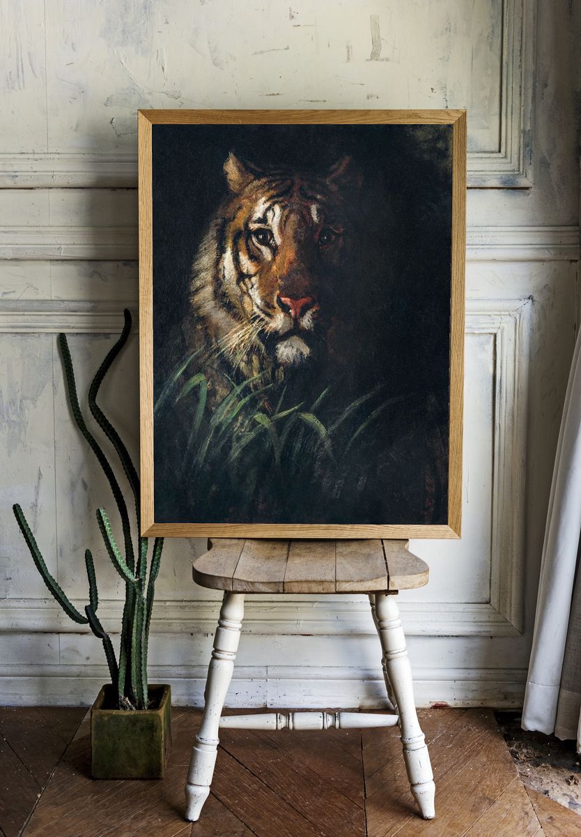 Tiger's Head painting high resolution. room preview