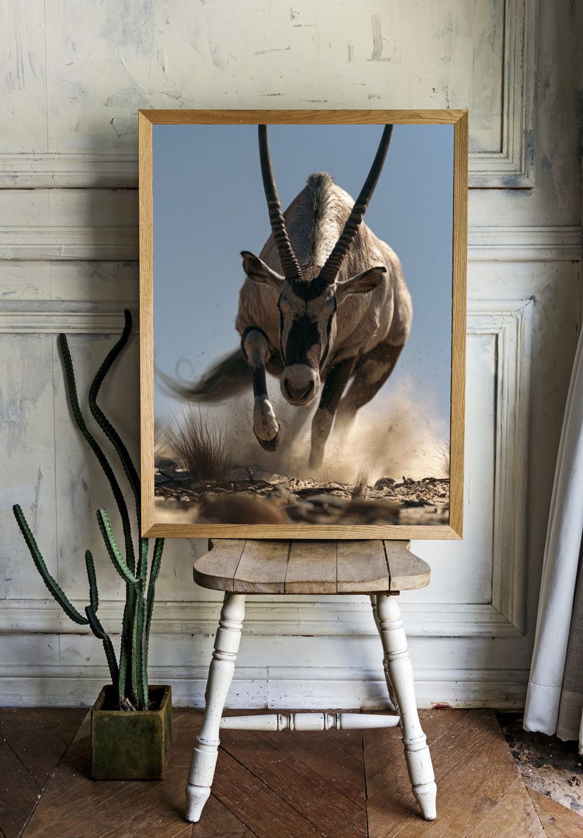 Oryx Charging Wildlife Poster. room preview