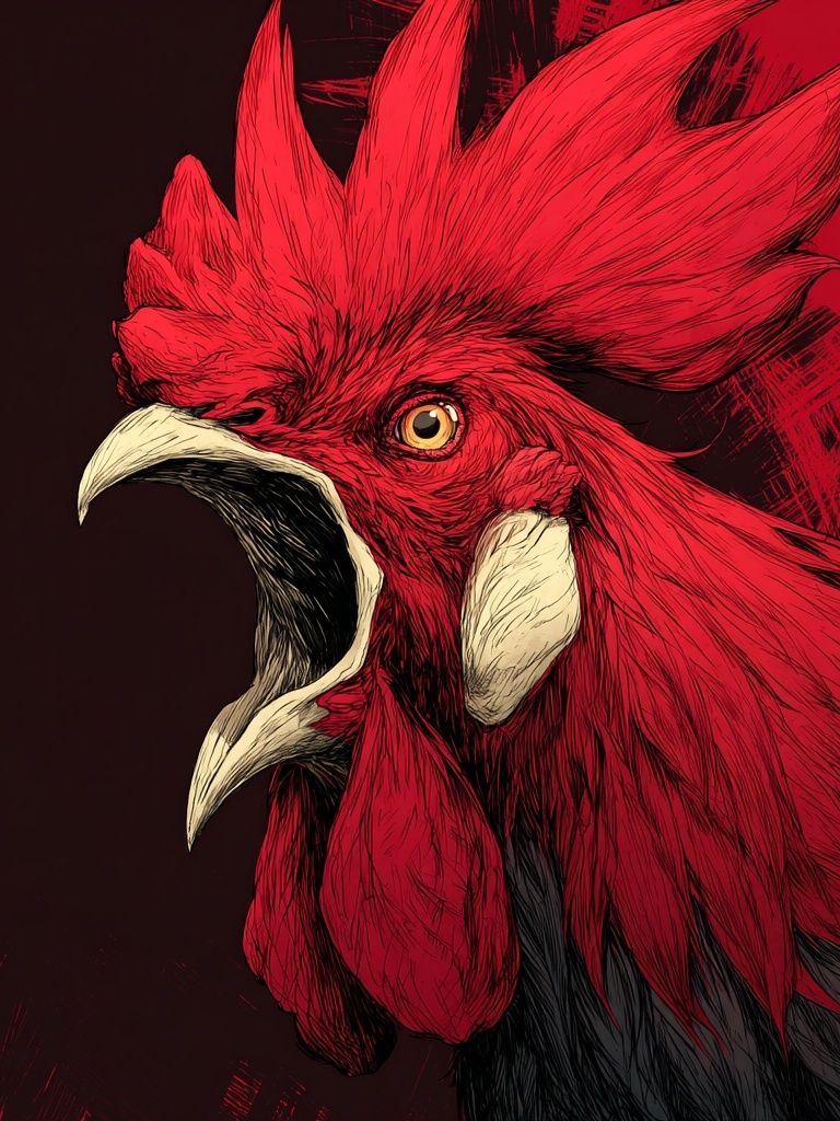 Roaring Red Rooster Illustration Poster. poster — animals art