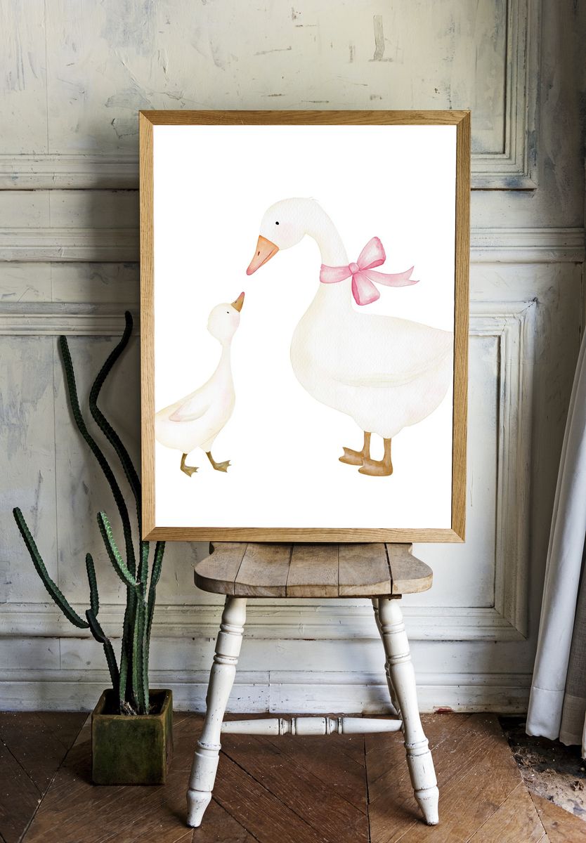 Mother and Duckling Watercolor Poster. — room view 1
