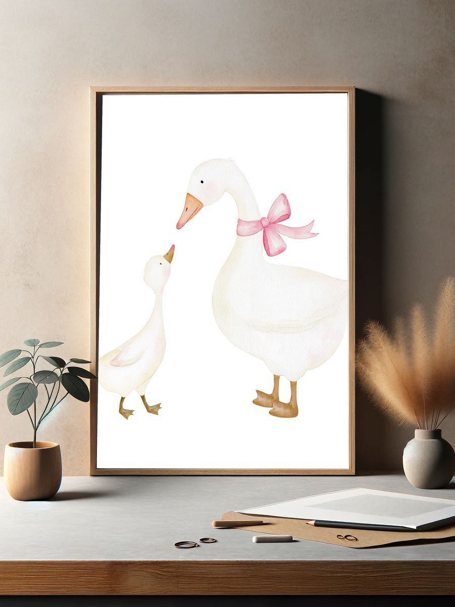 Mother and Duckling Watercolor Poster. — room view 2