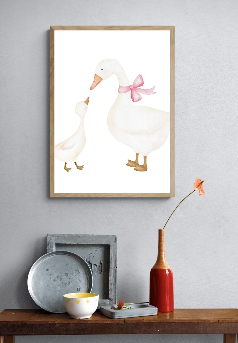 Mother and Duckling Watercolor Poster. — room view 3