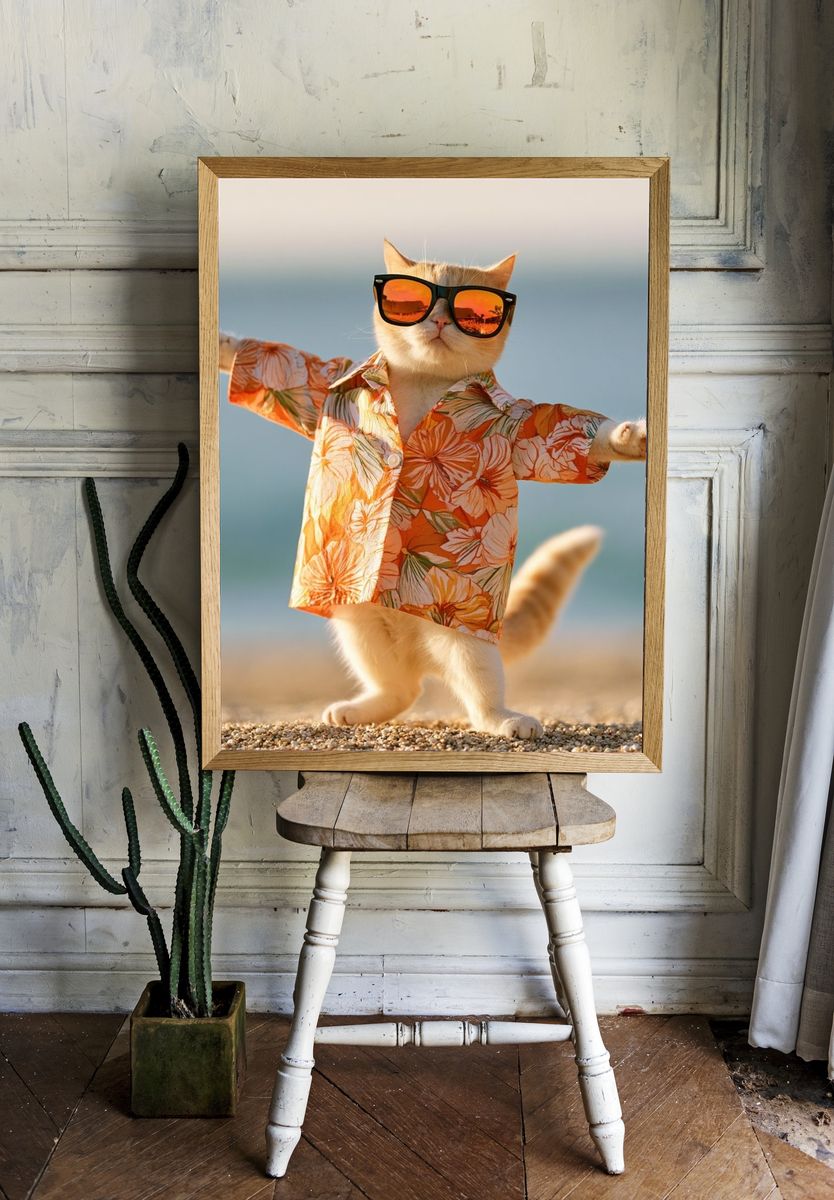 Sunglasses Cat Beach Poster. — room view 1