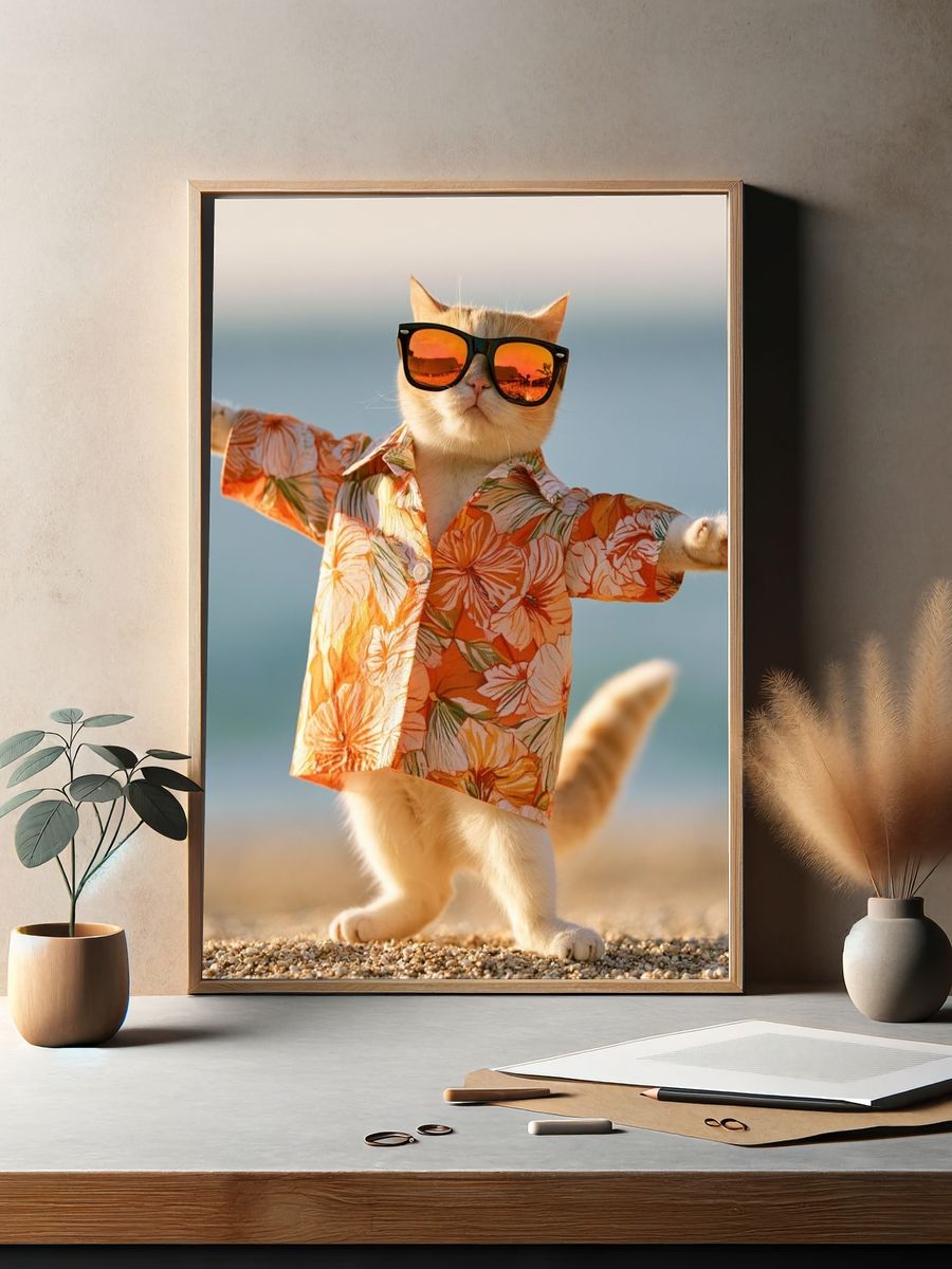 Sunglasses Cat Beach Poster. — room view 2