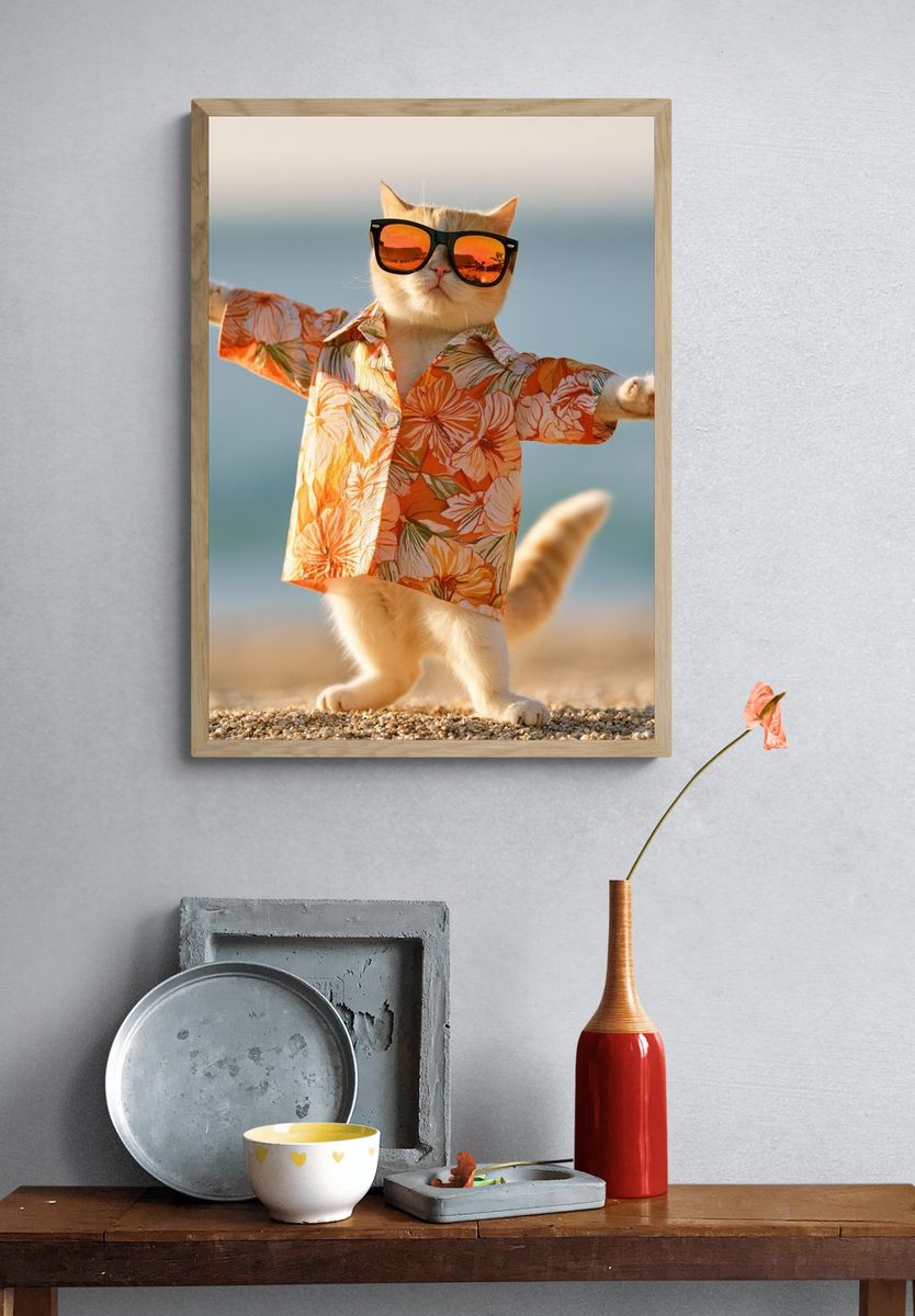Sunglasses Cat Beach Poster. — room view 3