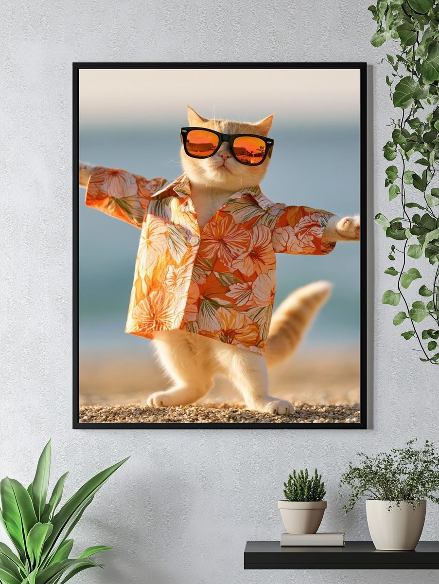 Sunglasses Cat Beach Poster. — room view 4