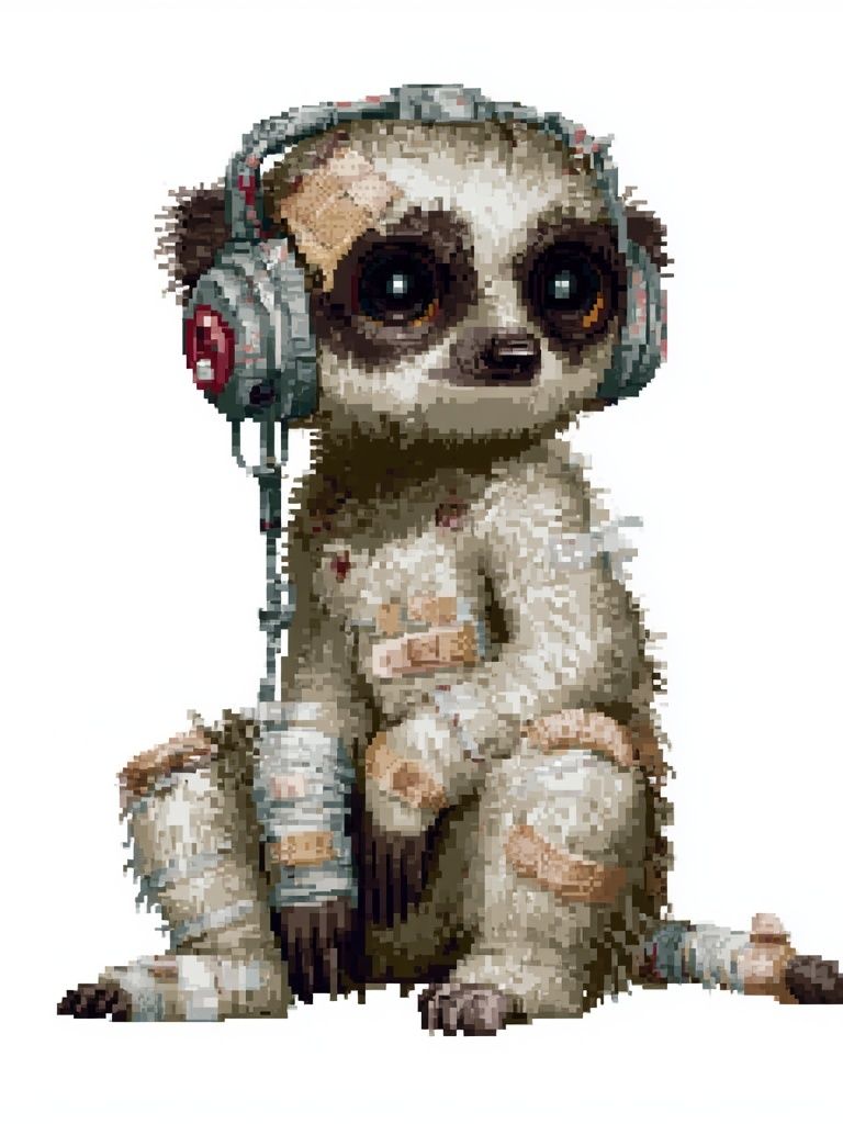 Pixel Meerkat Headphones Poster. poster detail