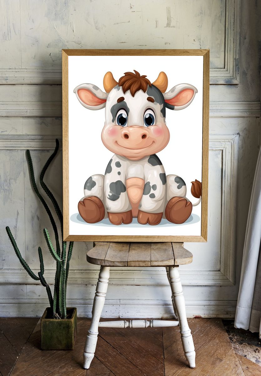 Cute Cow Cartoon Poster. — room view 1