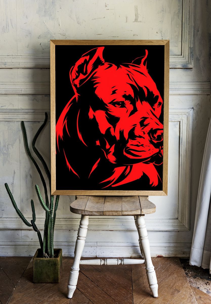 Red Pit Bull Portrait Poster. — room view 1