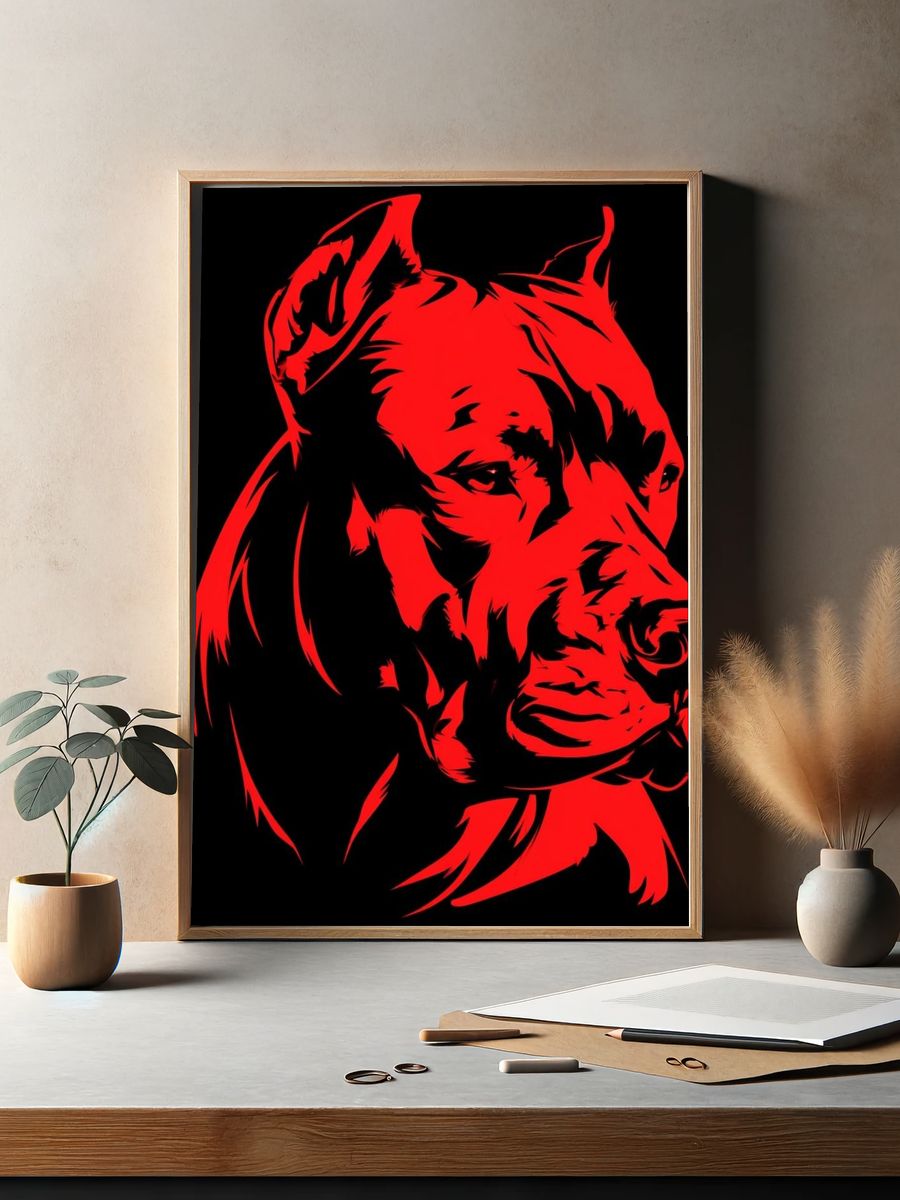 Red Pit Bull Portrait Poster. — room view 2