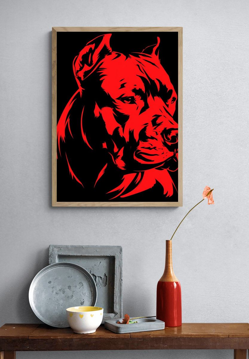 Red Pit Bull Portrait Poster. — room view 3