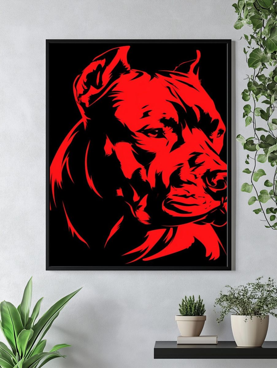 Red Pit Bull Portrait Poster. — room view 4