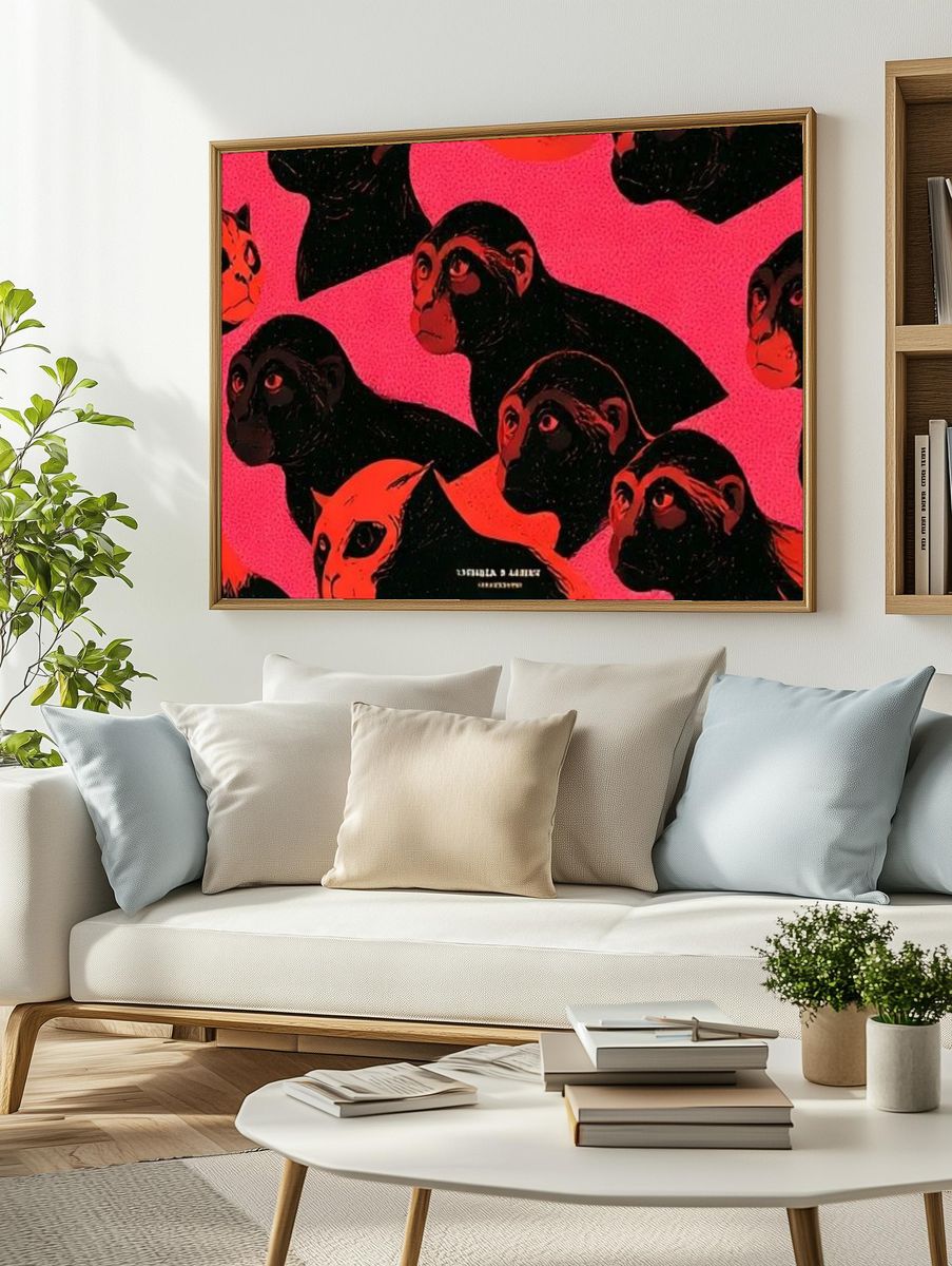 Pop Art Monkey Faces Poster. — room view 2