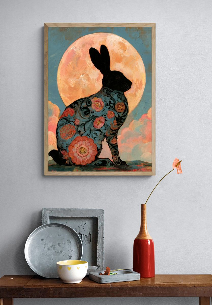 Floral Rabbit Moon Poster. — room view 3