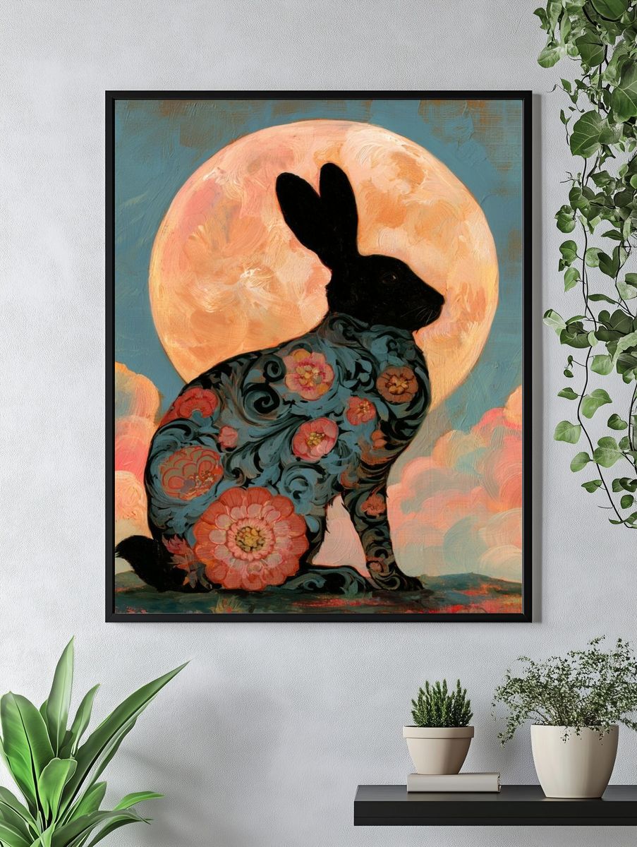 Floral Rabbit Moon Poster. — room view 4