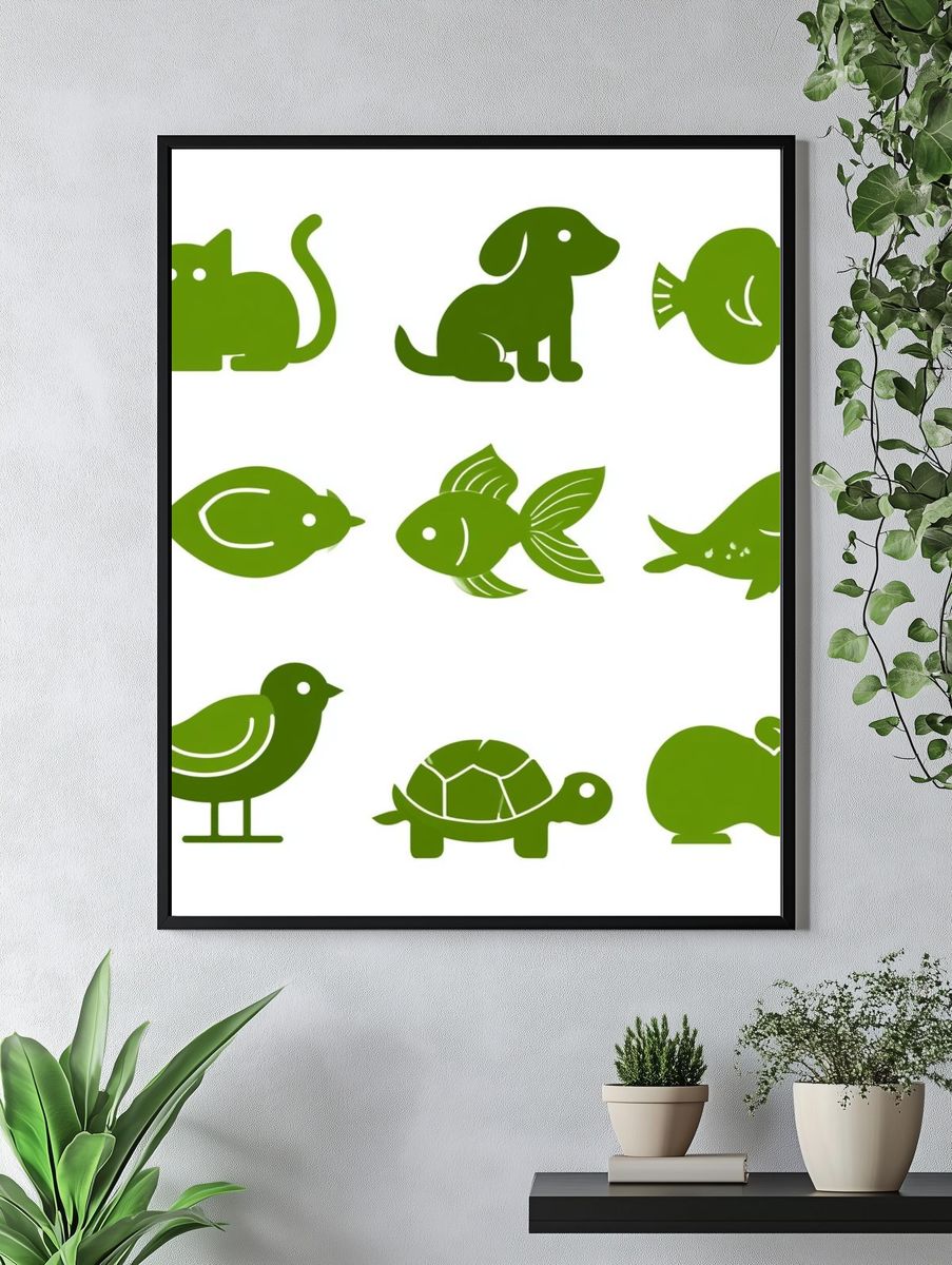 Green Animal Icons Illustration Poster. — room view 4