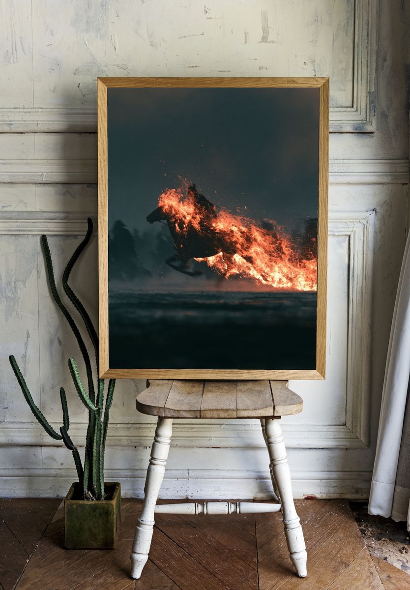 Burning Horse Photography Poster. — room view 1