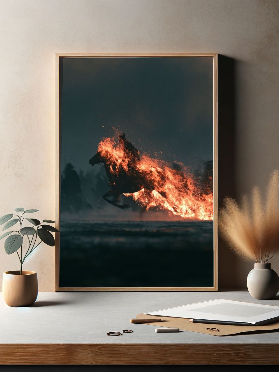 Burning Horse Photography Poster. — room view 2