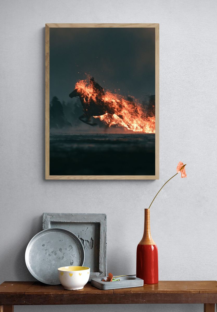 Burning Horse Photography Poster. — room view 3