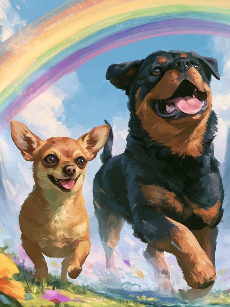 Happy Dogs Rainbow Illustration Poster. poster detail