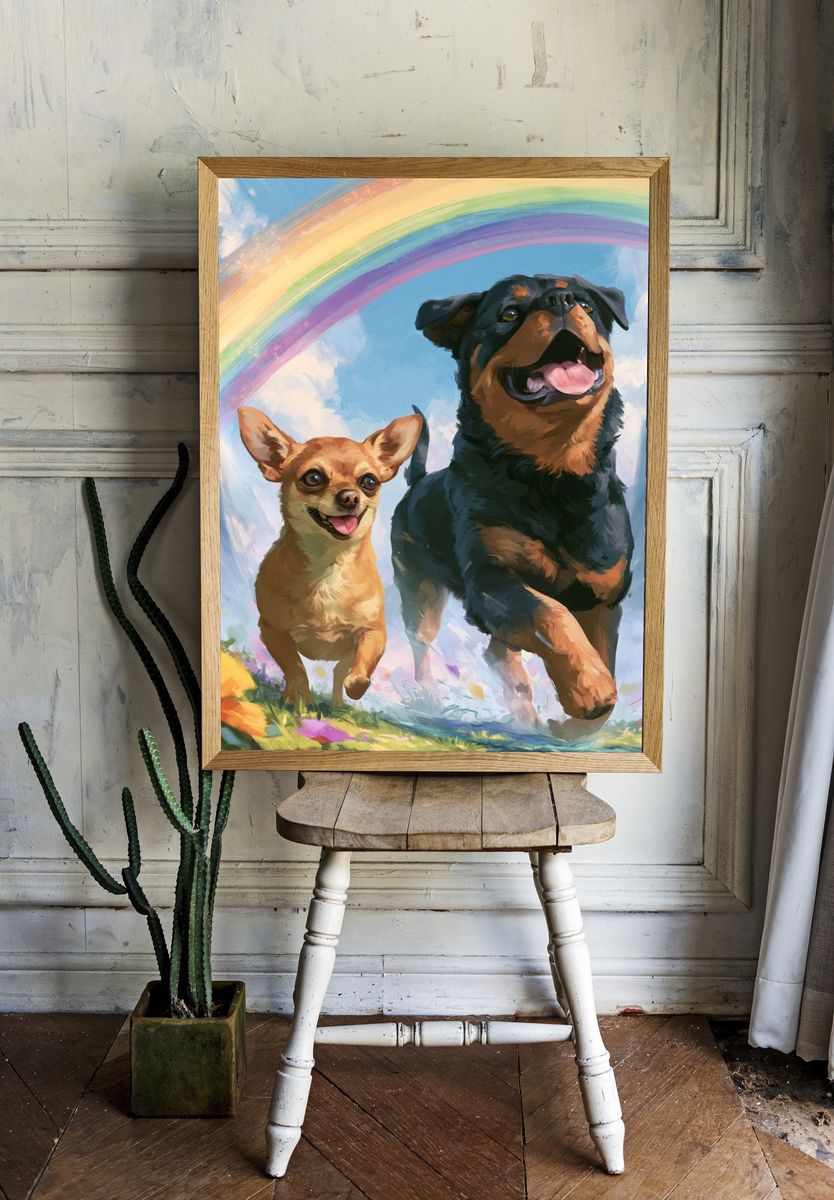 Happy Dogs Rainbow Illustration Poster. — room view 1