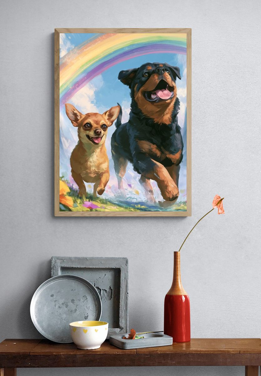 Happy Dogs Rainbow Illustration Poster. — room view 3