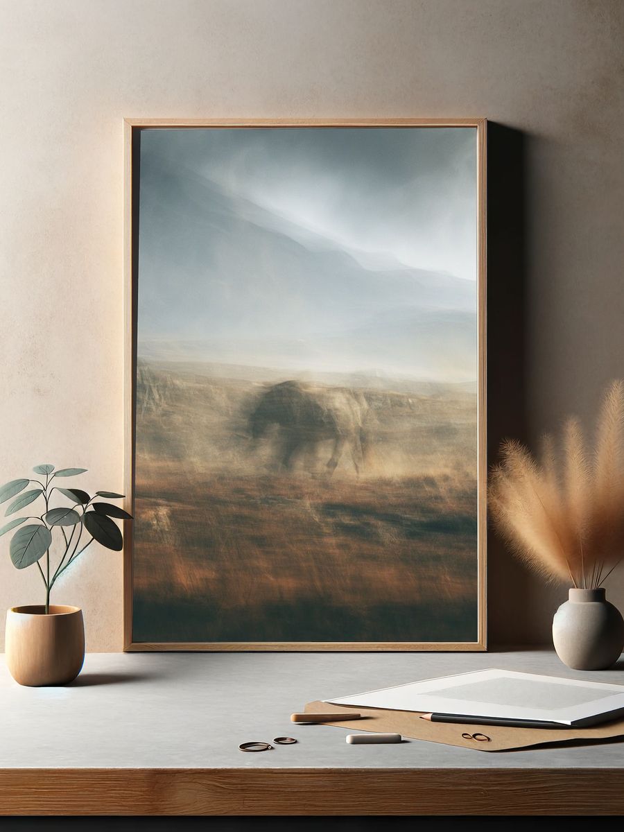 Misty Elephant Landscape Print. — room view 2