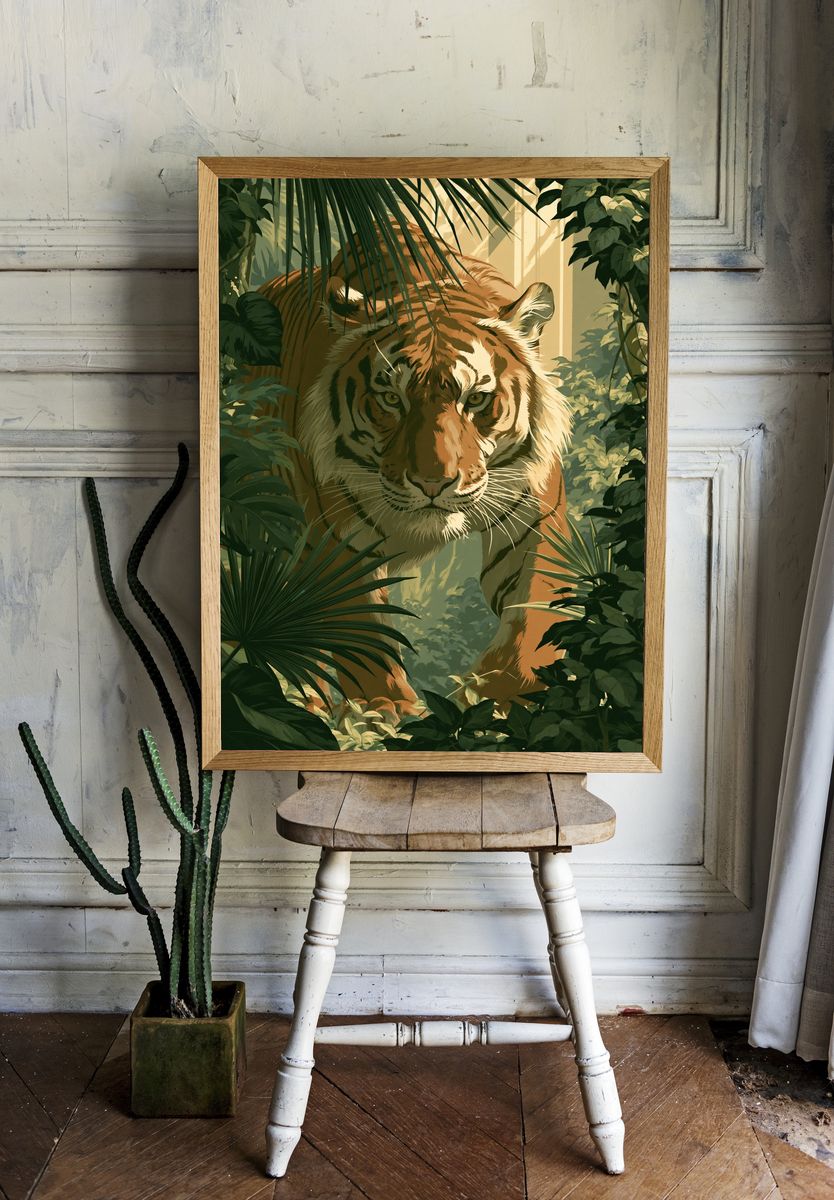 Tiger in Jungle Illustration Poster. — room view 1