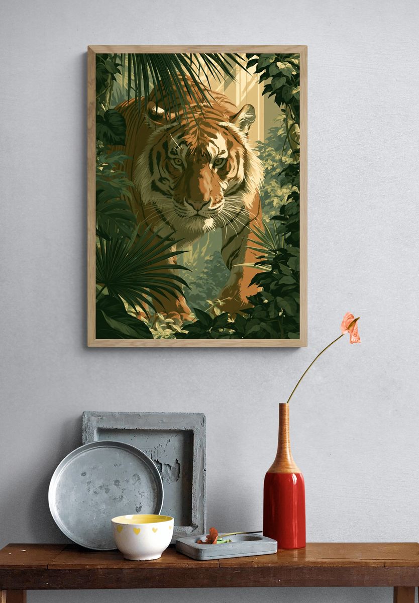 Tiger in Jungle Illustration Poster. — room view 3