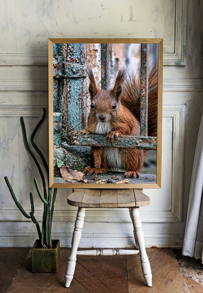 Curious Squirrel Portrait Poster. — room view 1