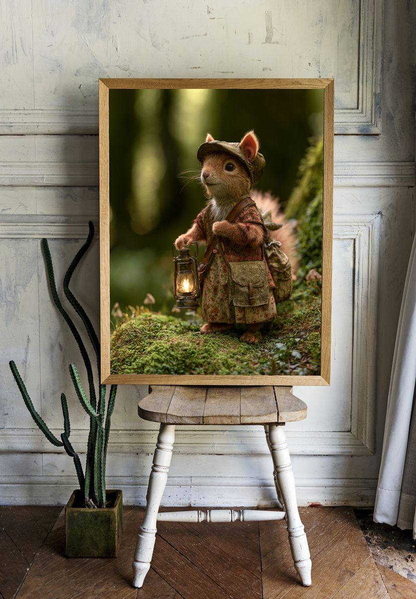 Forest Squirrel Illustration Print. room preview