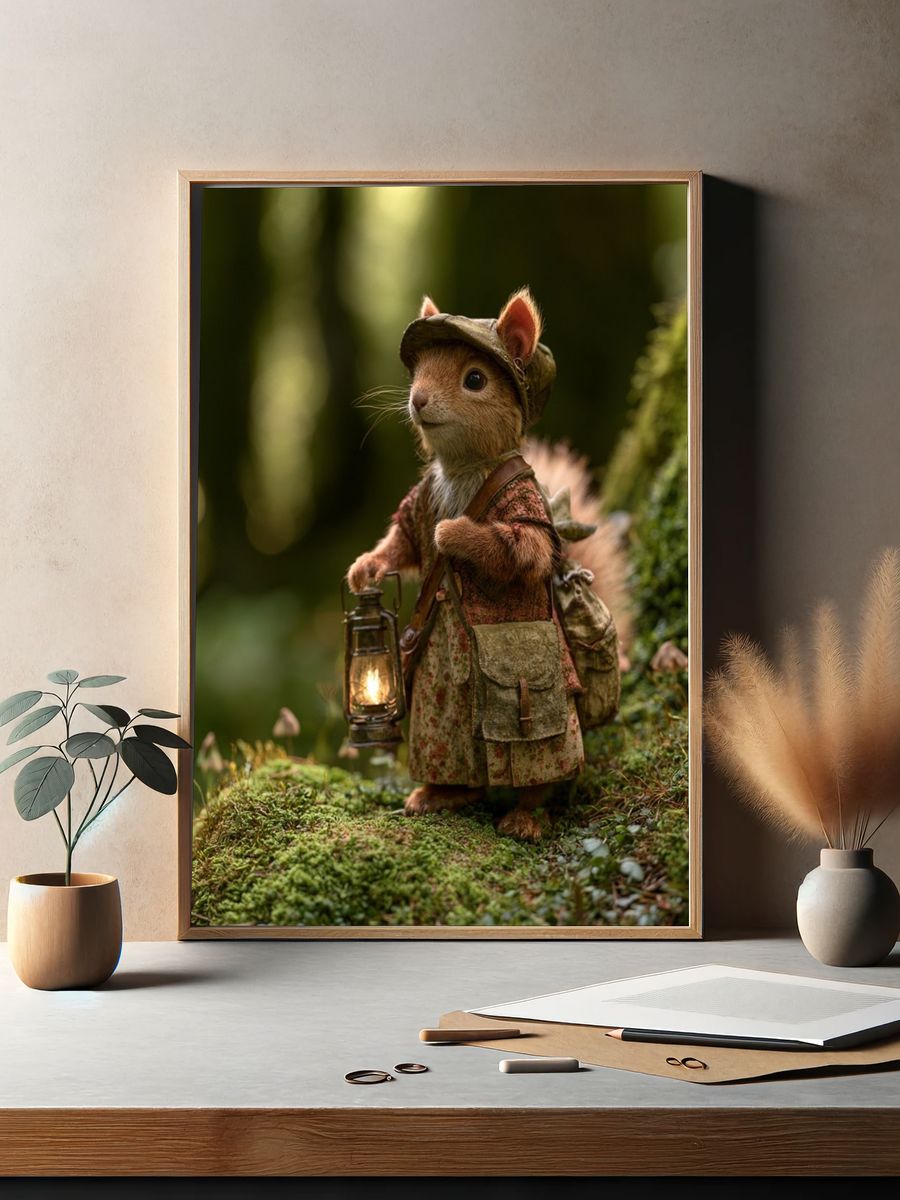 Forest Squirrel Illustration Print. — room view 2