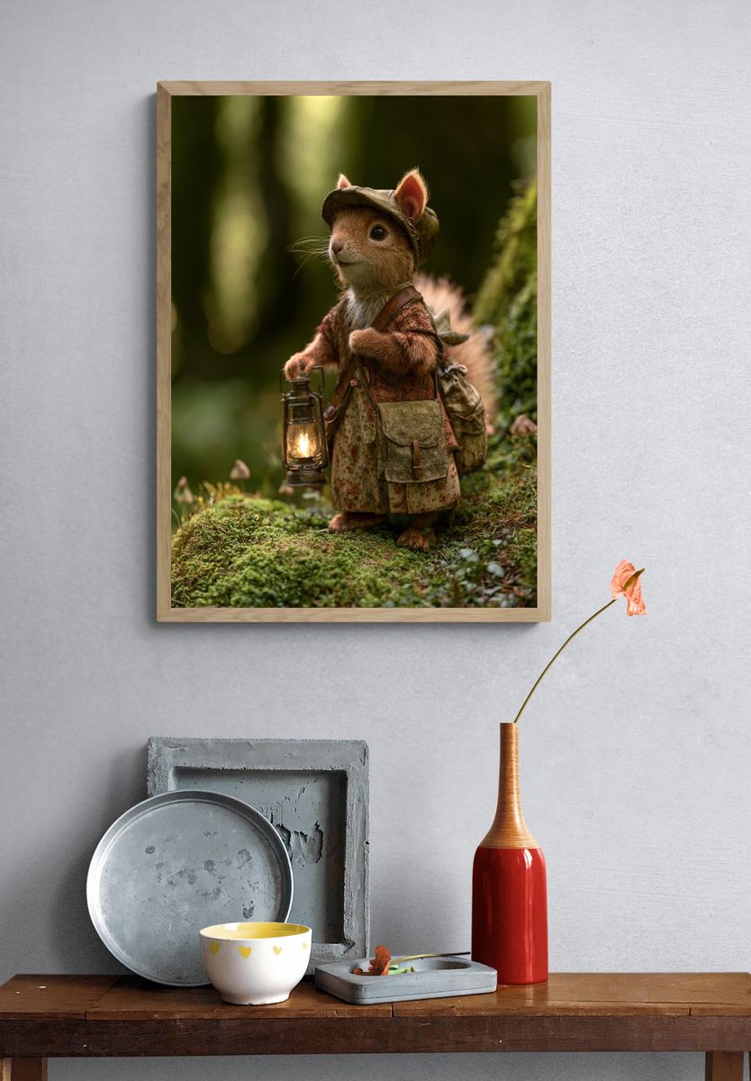 Forest Squirrel Illustration Print. — room view 3