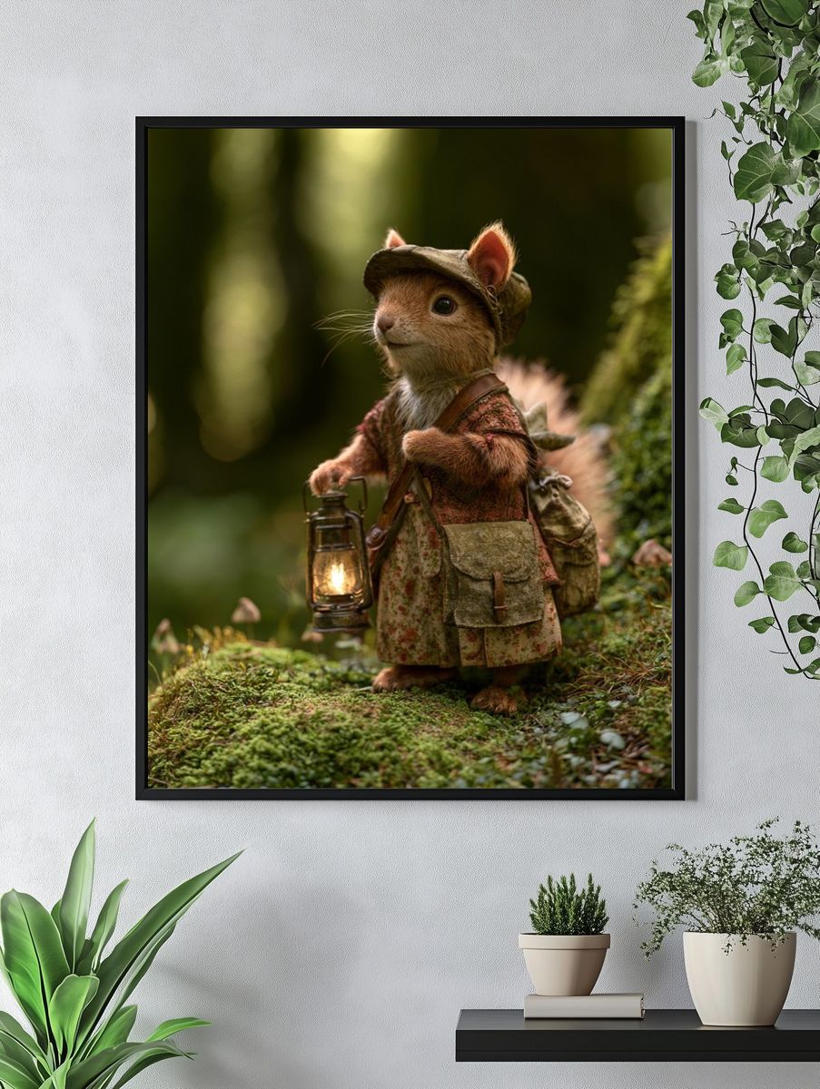 Forest Squirrel Illustration Print. — room view 4