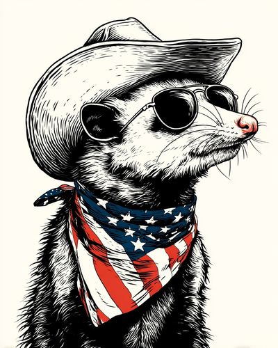 Cowboy Opossum Illustration Poster. poster