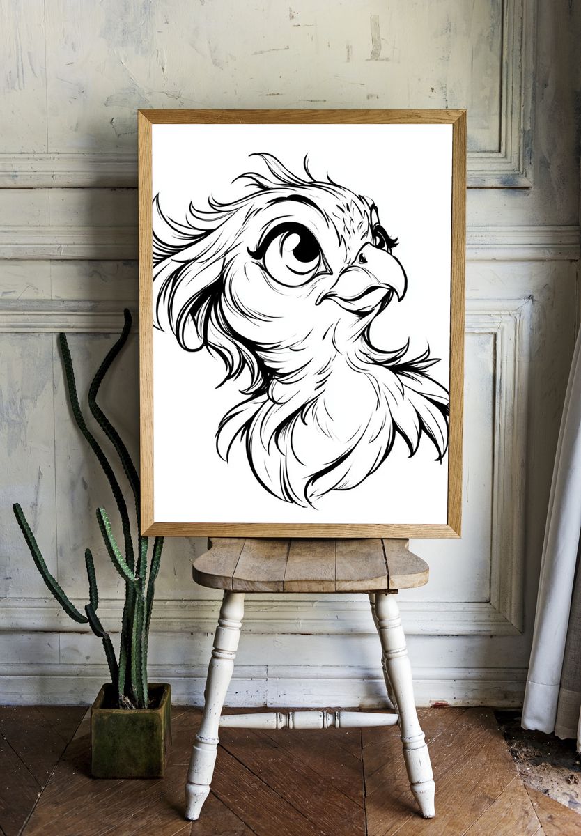 Cute Bird Line Art Poster. — room view 1