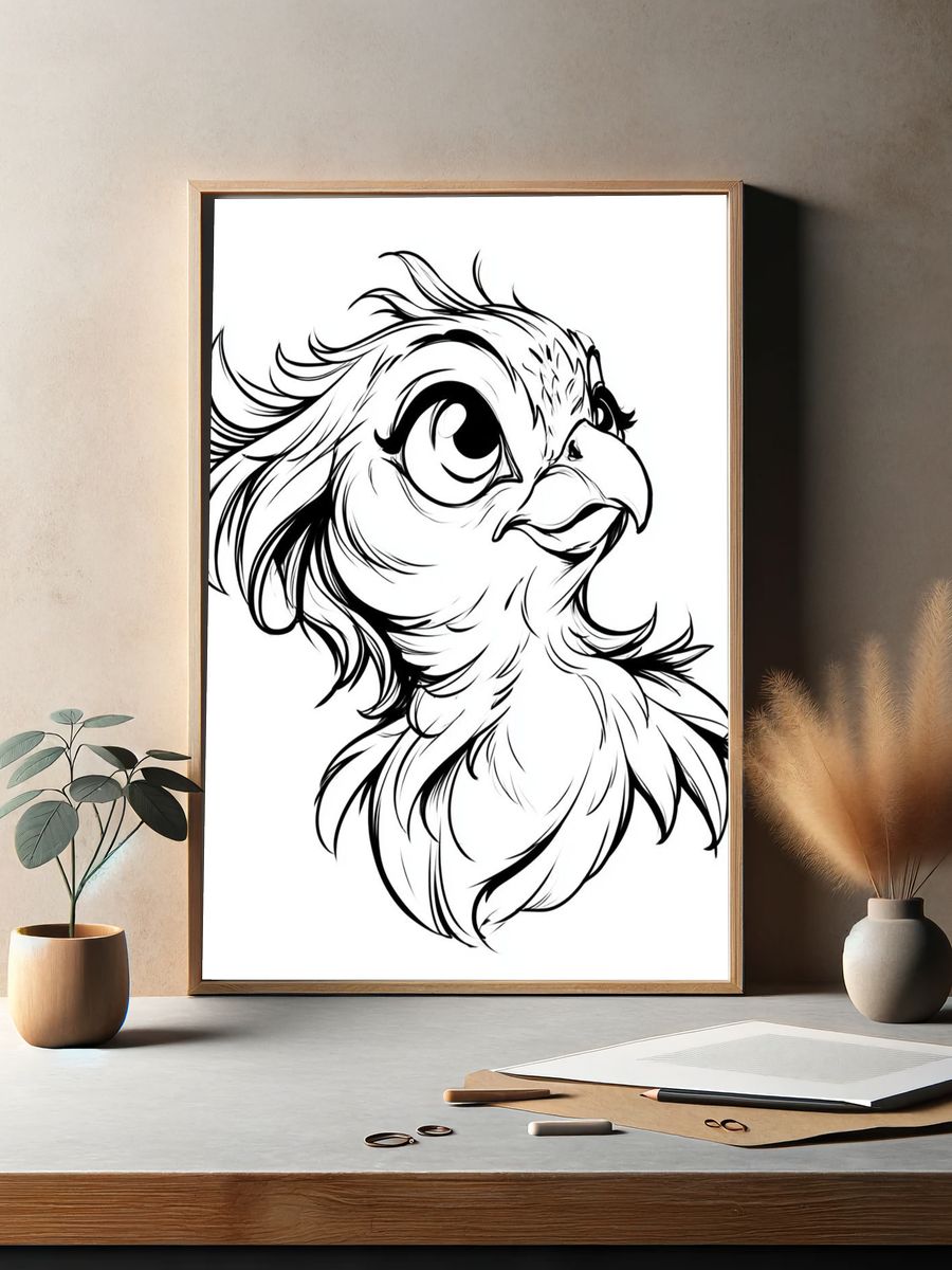 Cute Bird Line Art Poster. — room view 2