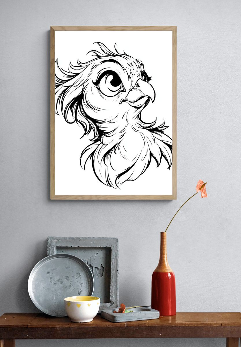 Cute Bird Line Art Poster. — room view 3
