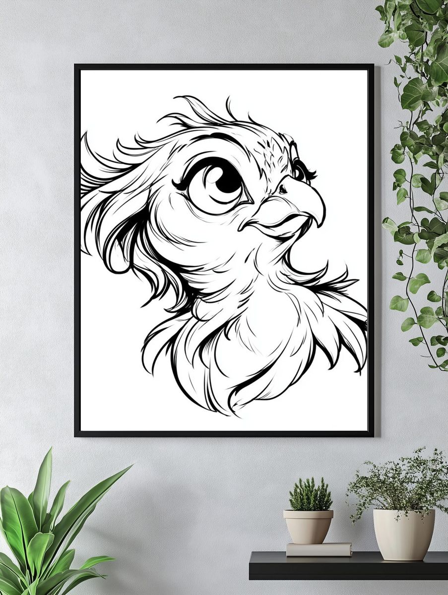 Cute Bird Line Art Poster. — room view 4