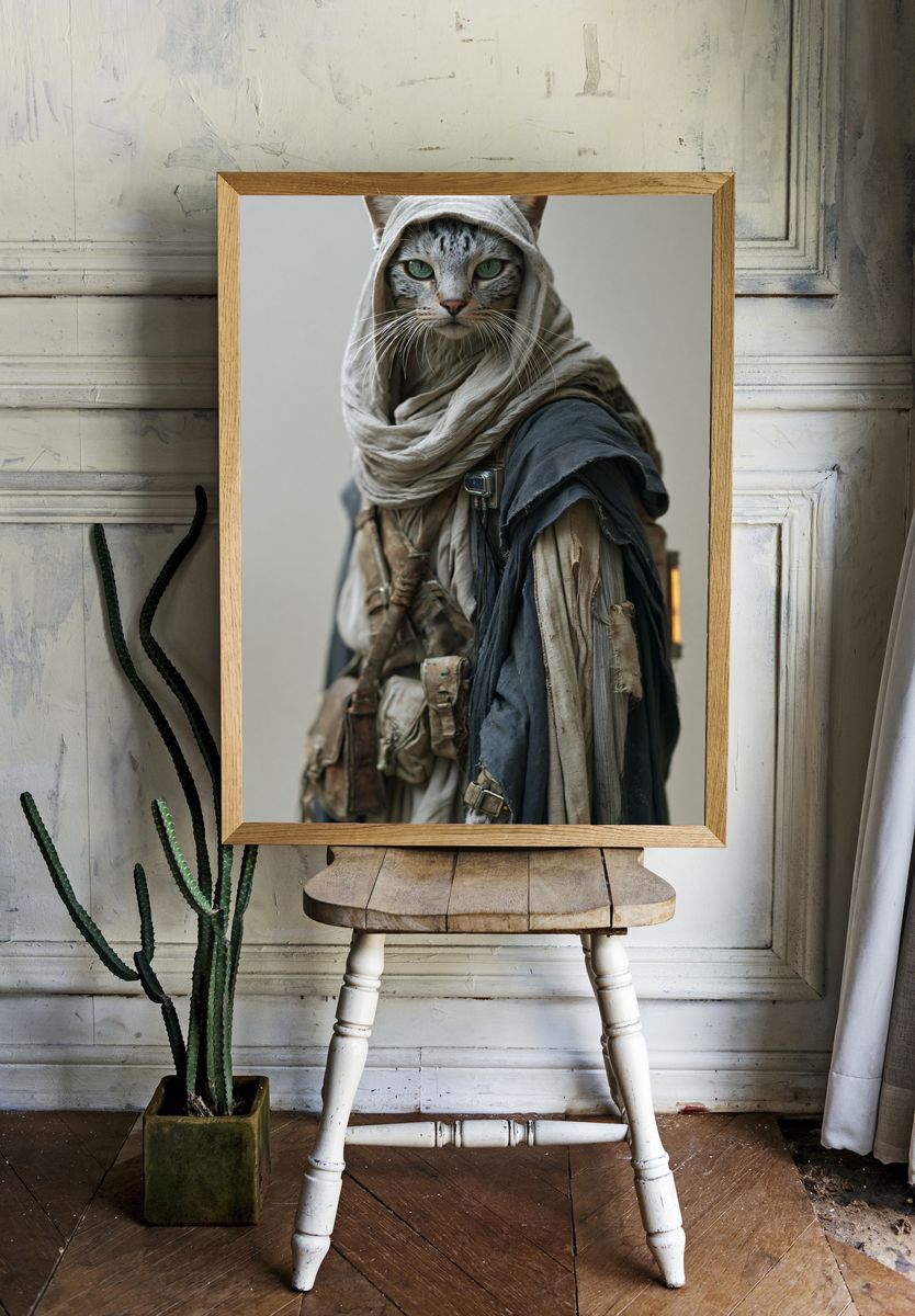 Mystic Hooded Cat Portrait Print. — room view 1