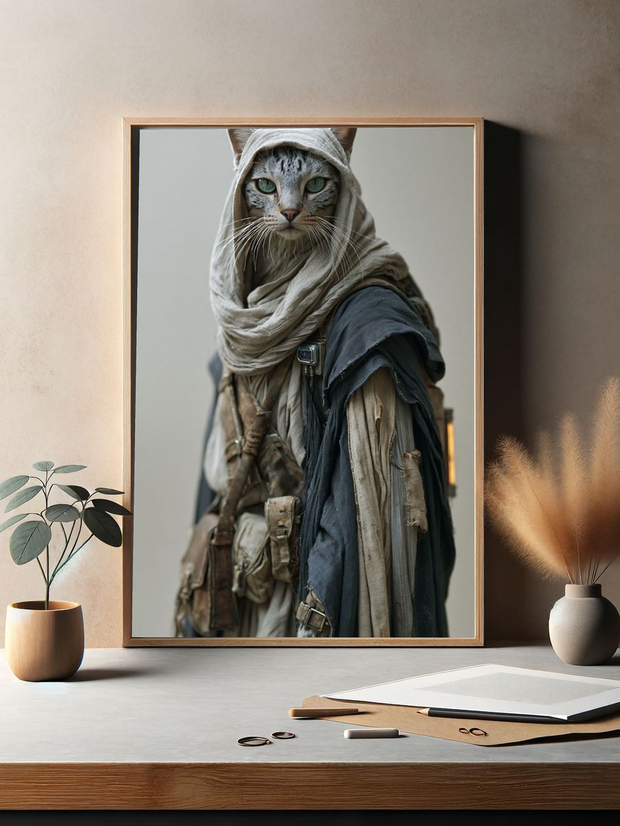 Mystic Hooded Cat Portrait Print. — room view 2