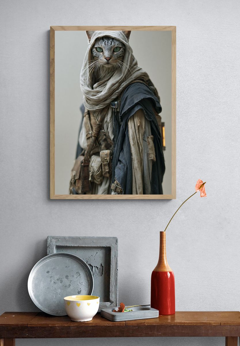 Mystic Hooded Cat Portrait Print. — room view 3