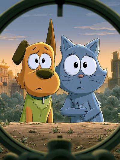 Cartoon Dog and Cat City Poster. poster