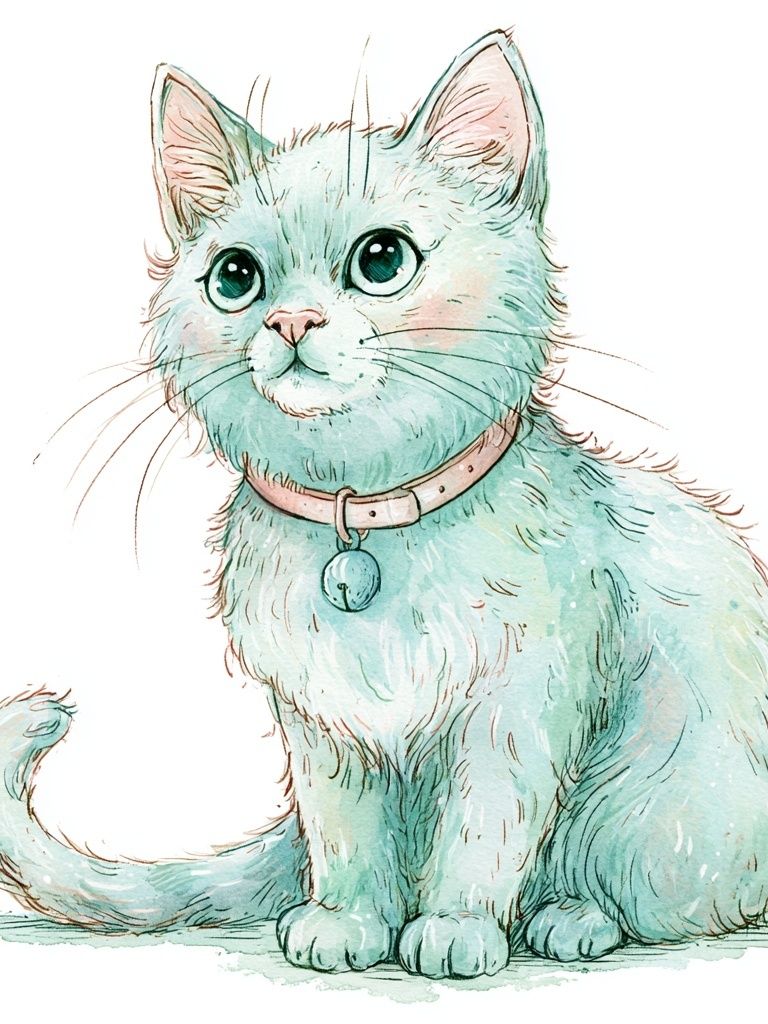 Mint Kitten Watercolor Poster. poster — animals art