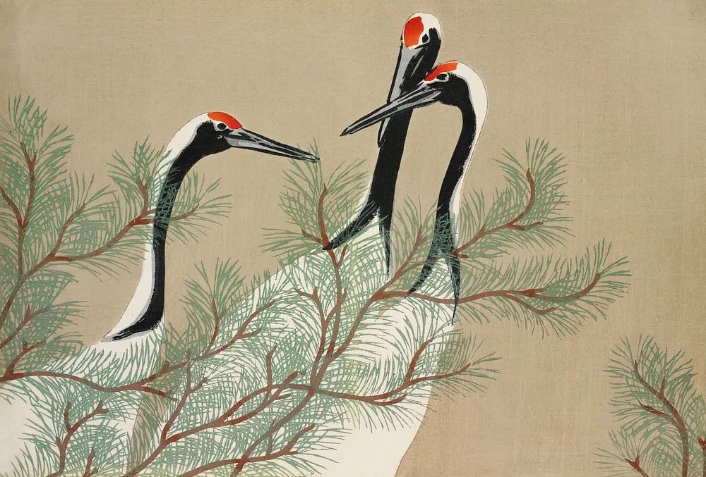 Cranes Momoyogusa–Flowers Hundred Generations (1909). poster — animals art