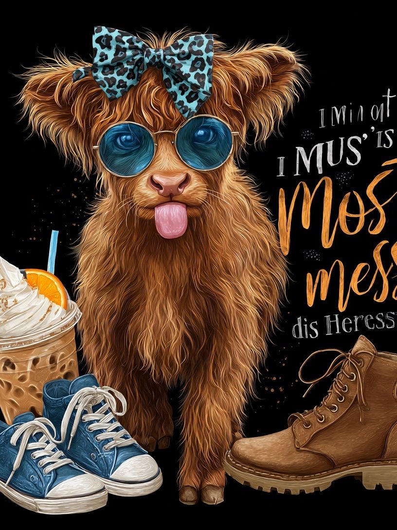 Funny Highland Cow Typography Poster. poster detail